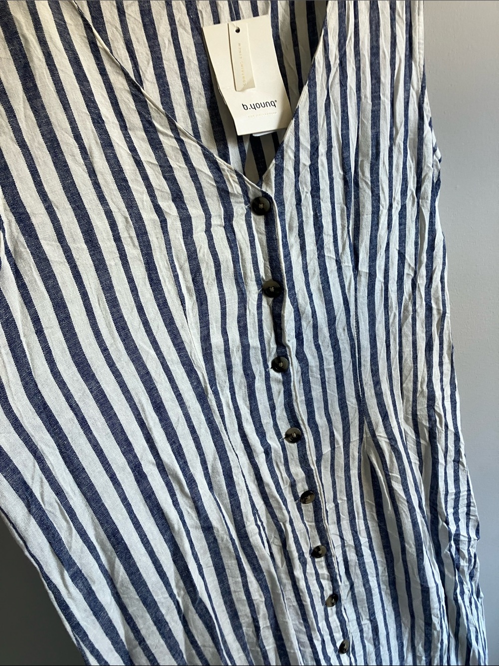 NWT size 8 Medium B. Young Sleeveless Blue & White Striped Button-Front Dress - Picture 3 of 9
